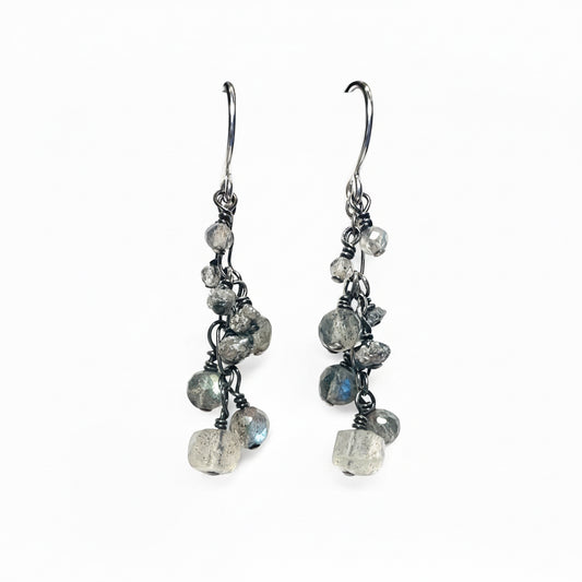 Silver moonstone gemstone dangle earrings