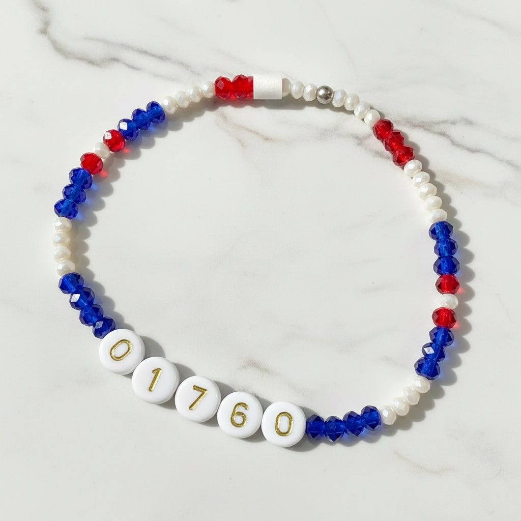 Natick Town Bracelets - Custom Word Bracelets with red, white, and blue beads