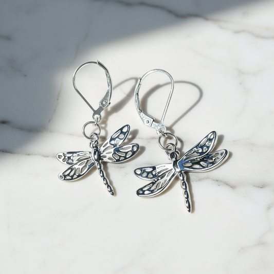 Dragonfly Silver Earrings/Bug Earrings/Nature Earrings