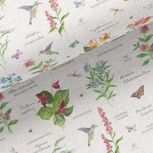 Floral Hummingbird Linen Dish Towel