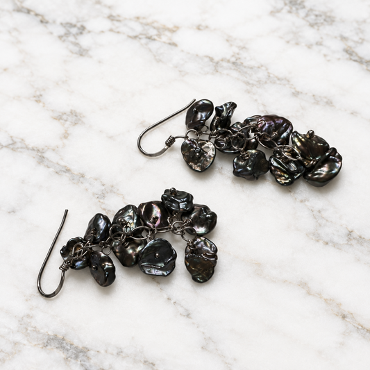Chain Drop Earrings-Peacock Pearls