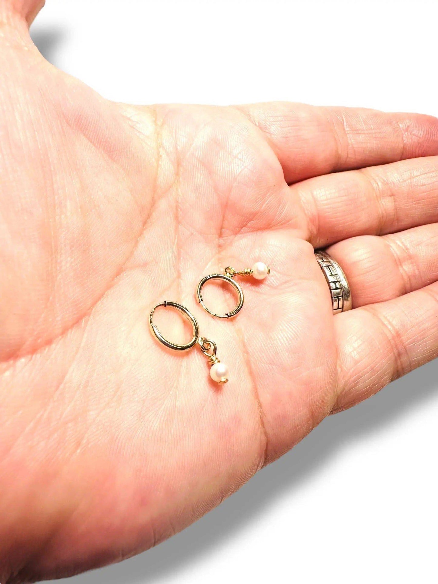 Pearl Huggie Hoops, Gold Filled 9 mm Earrings, Tiny Hoops* Janine Gerade