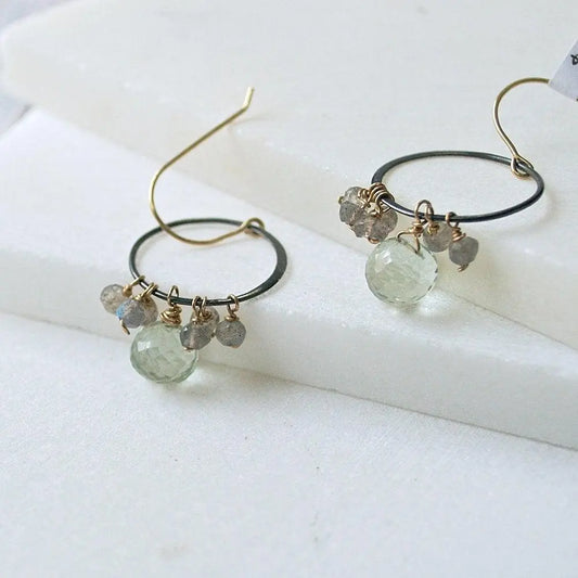Peridot & Labradorite With Gunmetal Hoop And Sterling Silver Earring Hooks - Uni-T