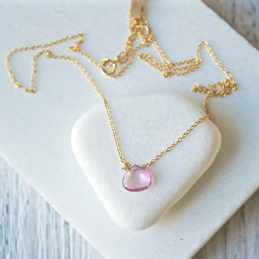 Pink Topaz Gemstone & Gold Fill Necklace - Uni-T
