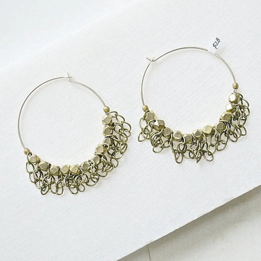 Pyrite Hoop with Jumbled Chains Earrings - Uni-T