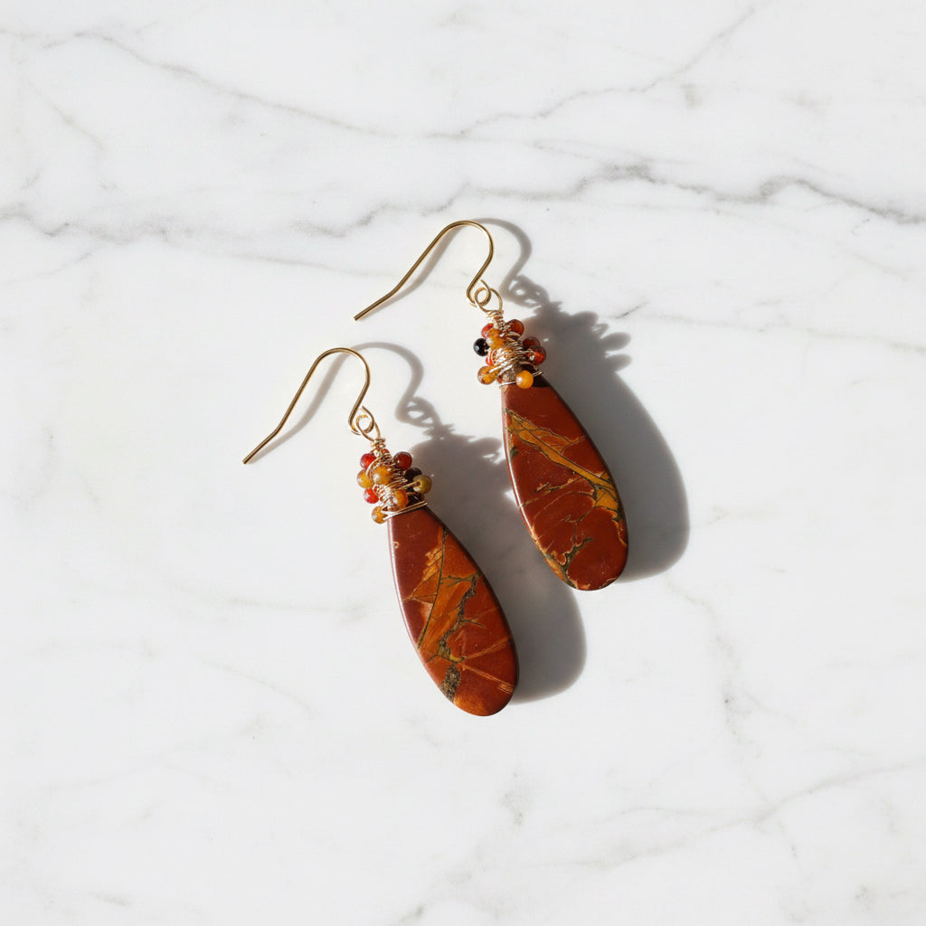 Natural Red Creek Jasper Teardrop Earrings***