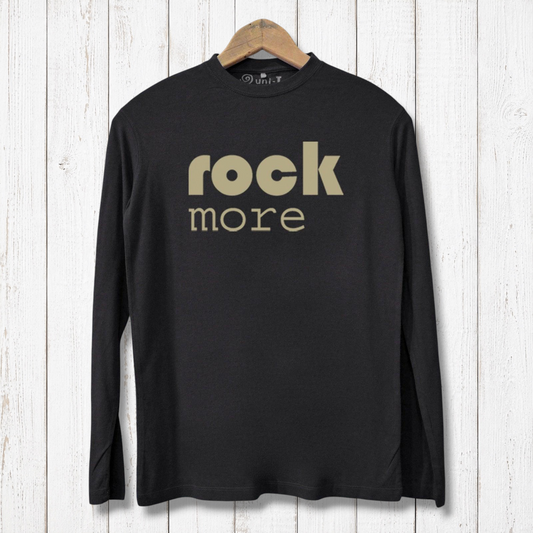 Rock More Long Sleeves - Eco-Friendly Shirts in black bamboo and organic cotton blend featuring beige graphic print, ideal for stylish comfort.