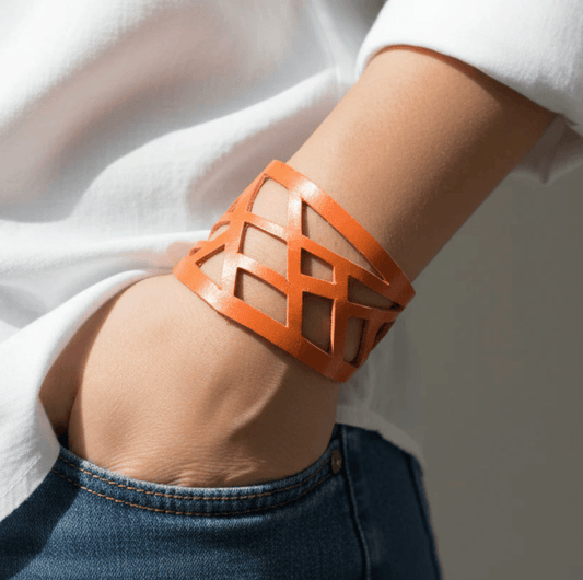 Orange Barcelona Leather Cuff, Leather Bracelet
