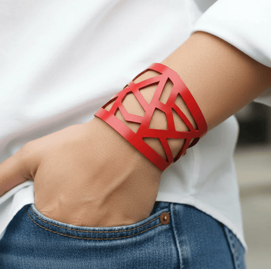 Red Barcelona Leather Cuff, Leather Bracelet