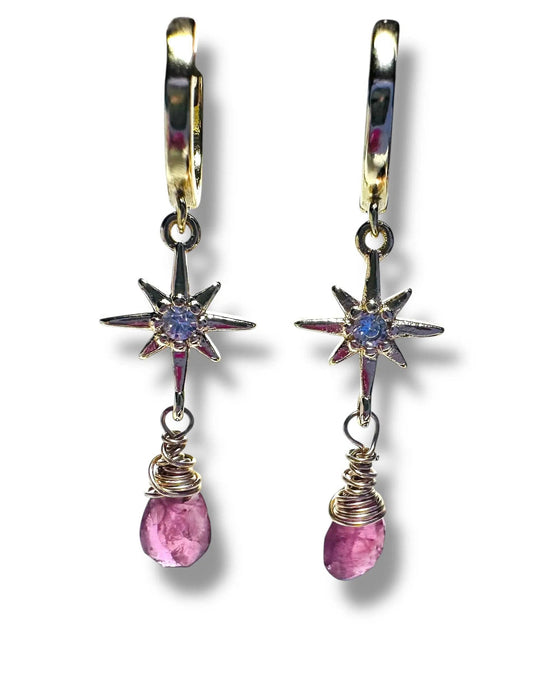 Star Huggie Hoops, Gold Filled Earrings, Hoops, Tourmaline Earrings* Janine Gerade