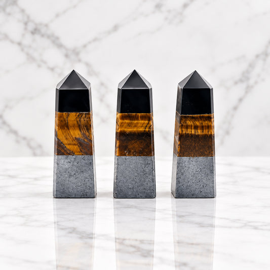 Obsidian/Tiger Eye/Hematite Gemstone Tower