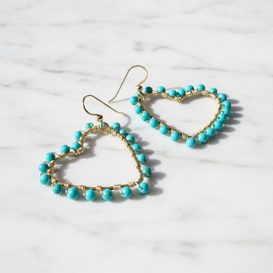 Turquoise beaded heart hoop earrings jewelry