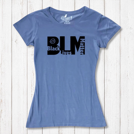 Blue Women's Black Lives Matter T-Shirt made from bamboo and organic cotton. Social justice graphic tee by Uni-T for activists.