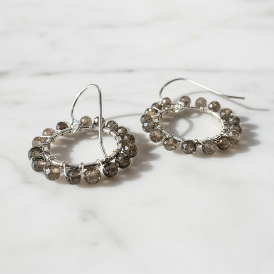 Close-up of Beaded Hoop-Moonstone Earrings