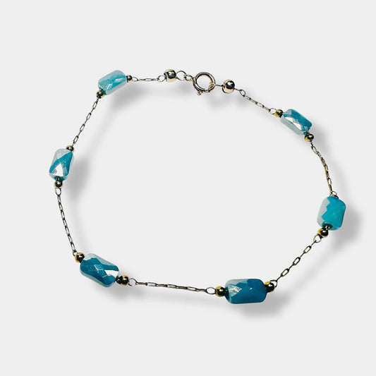 Blue Glass Beaded Chain Bracelet***