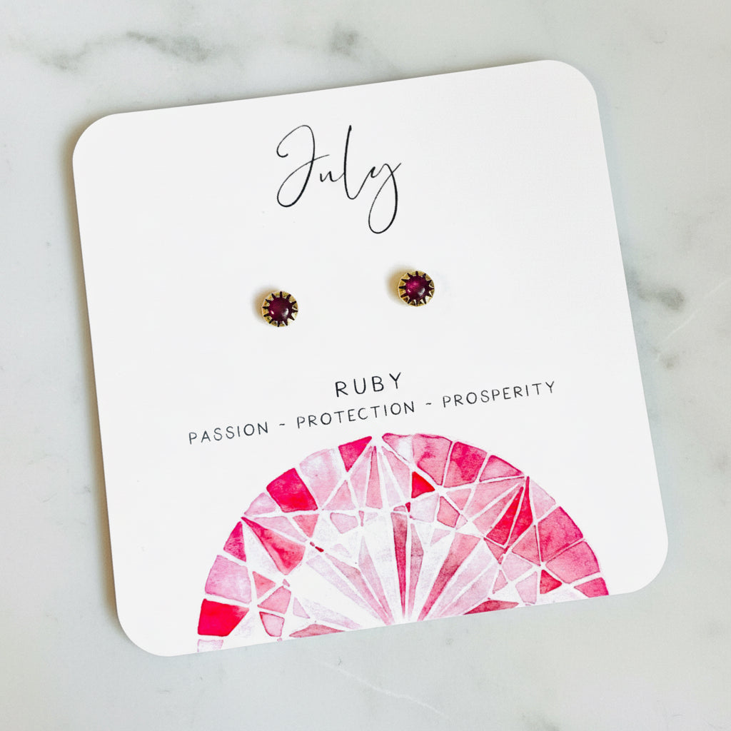 Birthstone Studs, Silver Studs, Genuine Gemstone Studs, birthday Gifts -July Janine Gerade