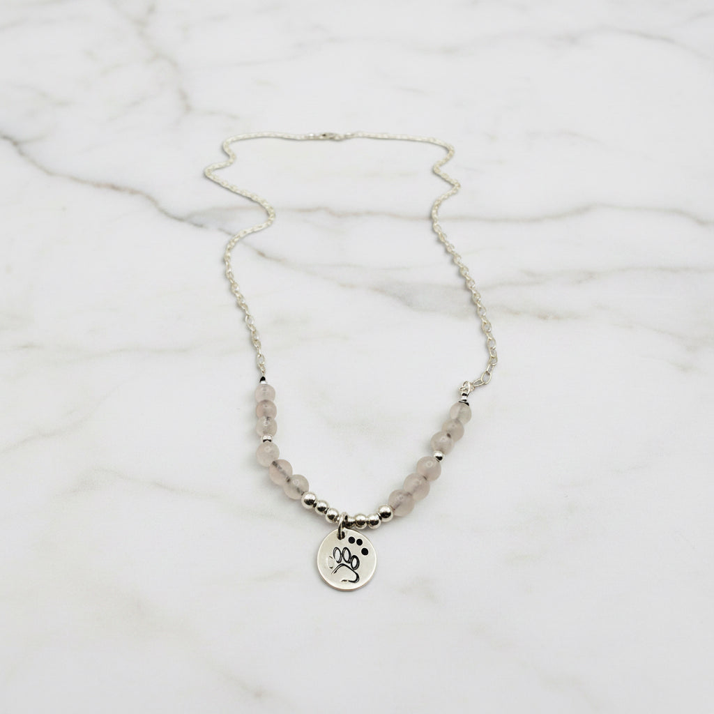 Rose Quartz Paw Print Necklace