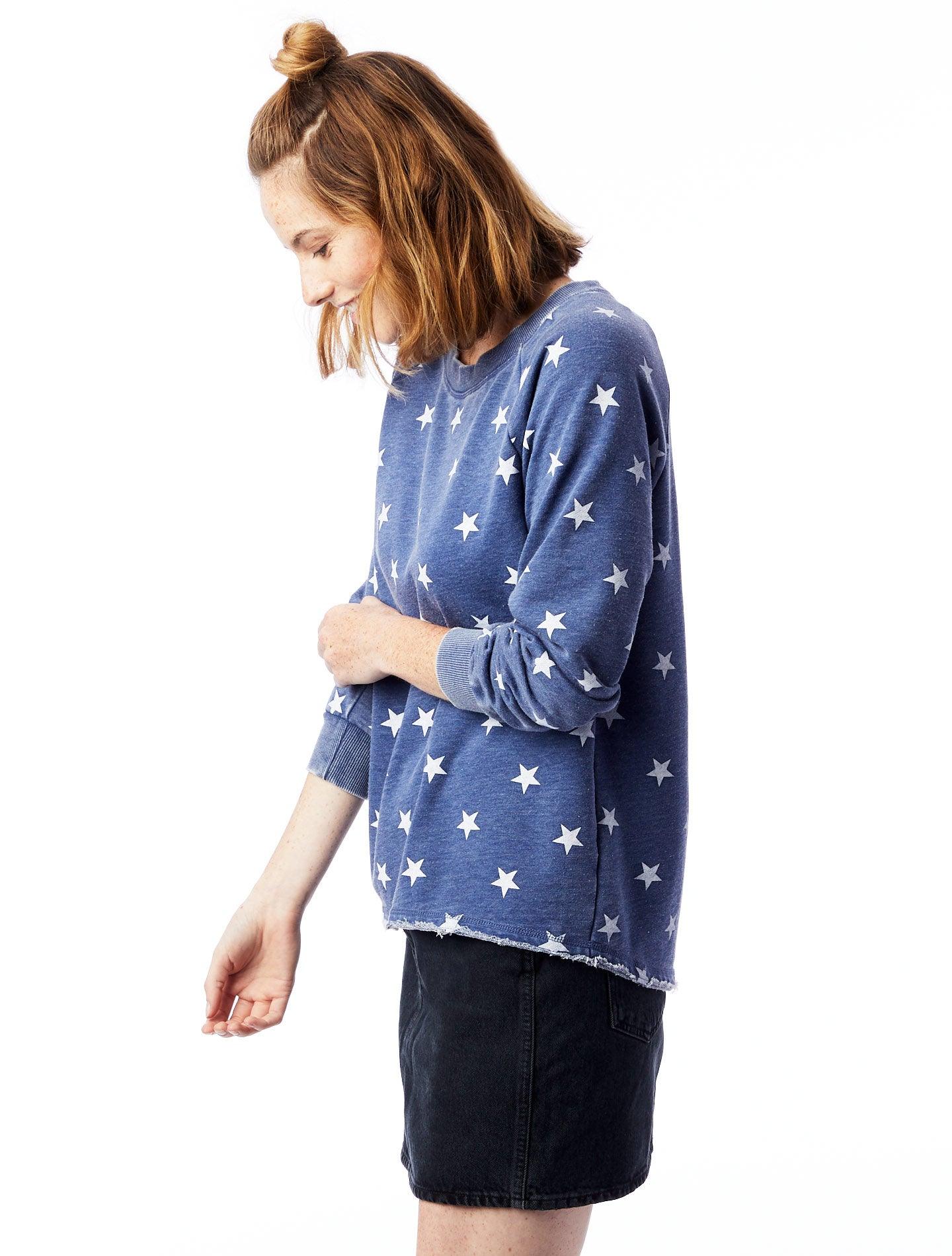 Star Printed Burnout French Terry Pullover Sweatshirt - Uni-T