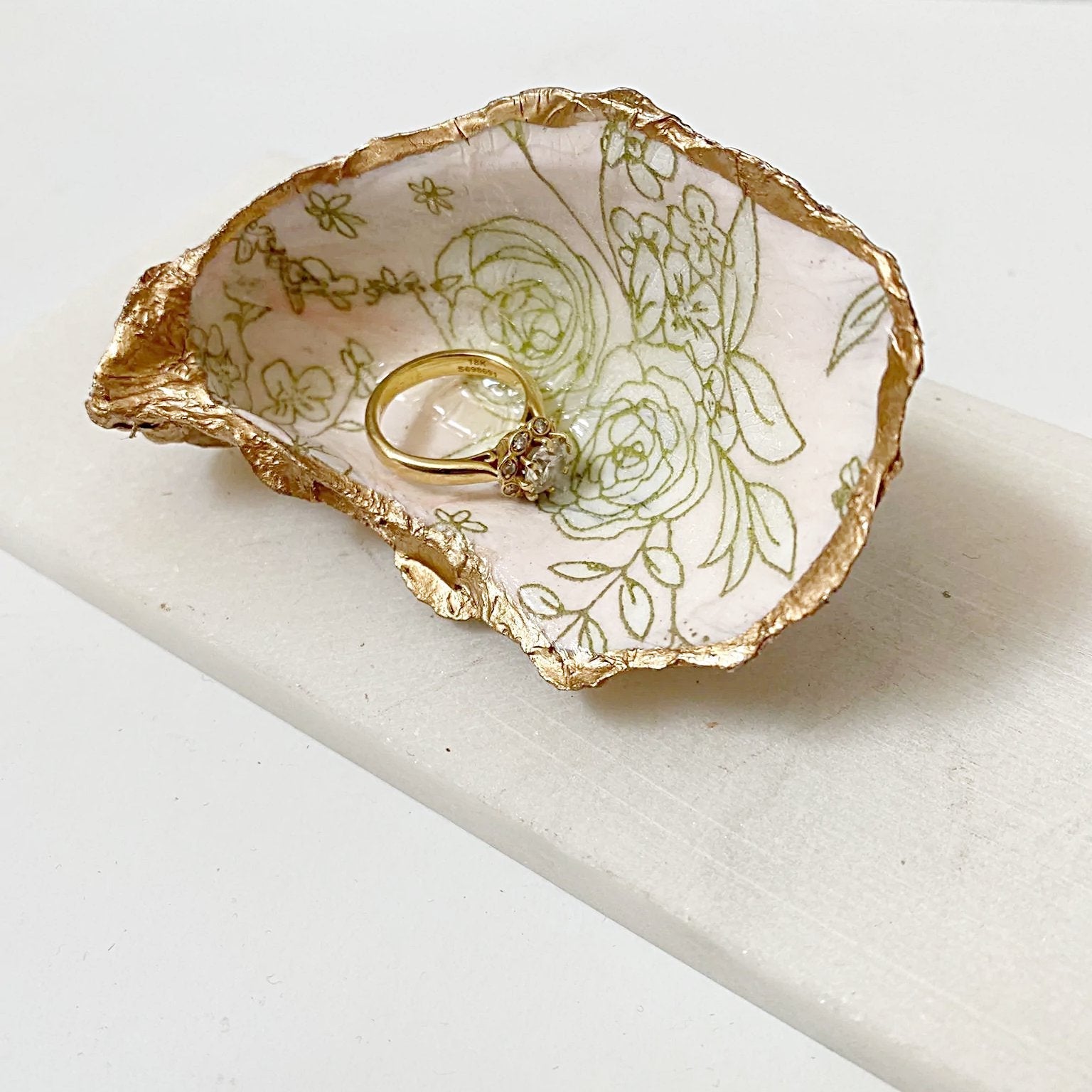 Flower Drawing Decoupage Oyster Shell Jewelry Dish Ana Razavi