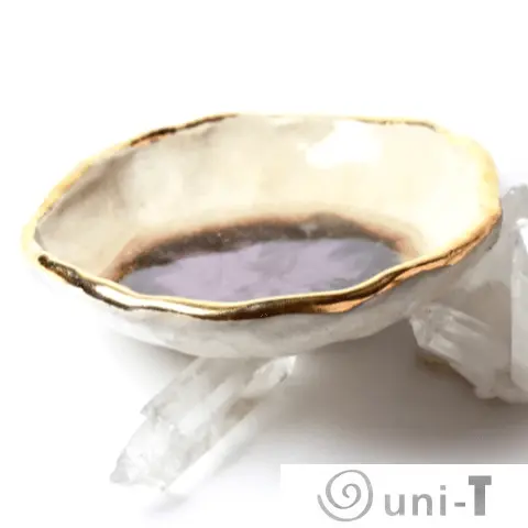 Amethyst Oyster Ring Dish, Chakra Bowl, 22k Gold Ceramic Bowl Liza Curtis