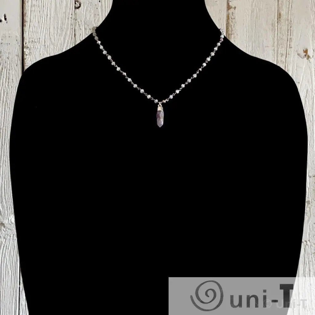 Amethyst Point, Moonstone, Pyrite, Sterling Silver Necklace Regina McGearty