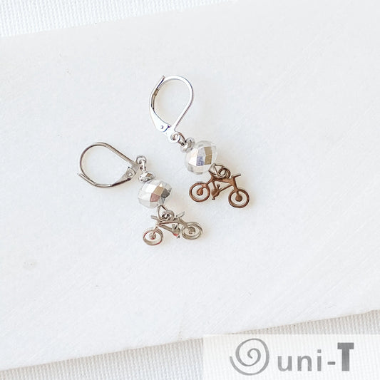 Bicycle Earrings with Beads, Surgical Steel Charm Earrings Kathy James
