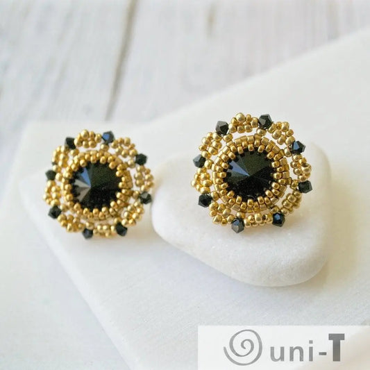 Black and Gold Czech Crystals & Seed Beads Studs Esmeralda Lambert