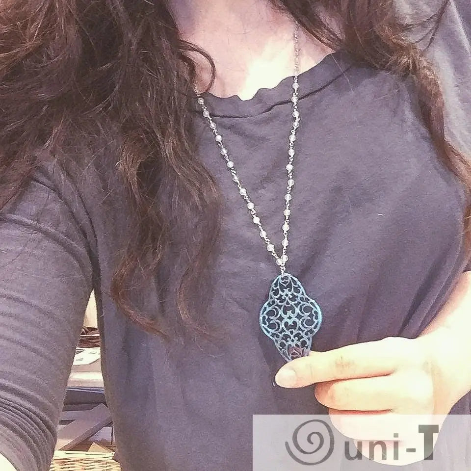 Boho Vintage Lucite Charm Necklace in Hand Wrapped Beaded Chain Lisa Trachtman