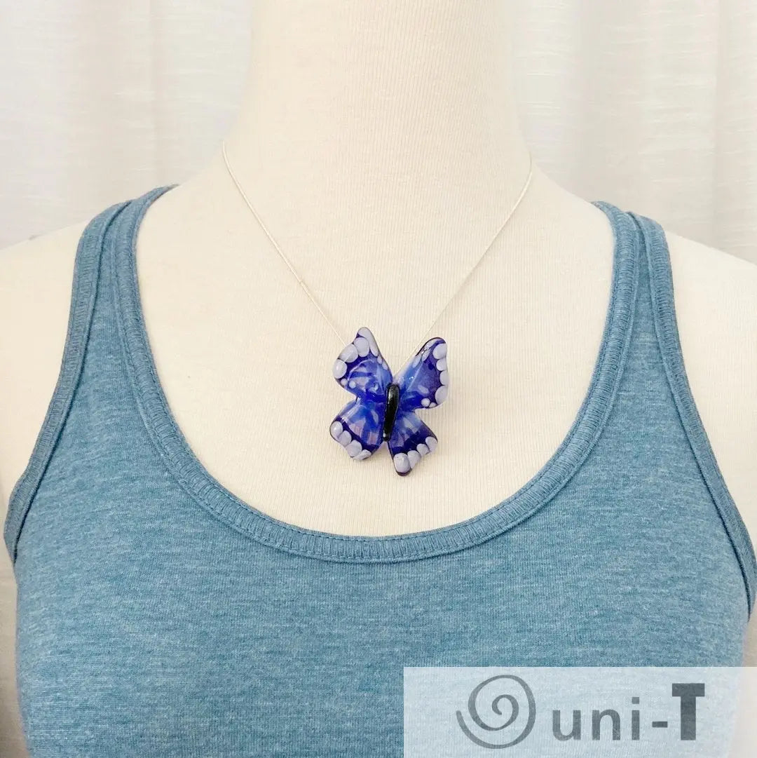 Butterfly Lamp Worked Glass with 18" Silver Snake Chain Necklace Christine Mathews