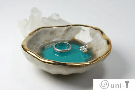 Capri Oyster Ring Dish, Chakra Bowl, 22k Gold Ceramic Bowl Liza Curtis