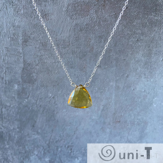 Dainty Citrine Gemstone Necklace featuring a triangular yellow citrine pendant on a sterling silver chain, perfect for layering or gifting.