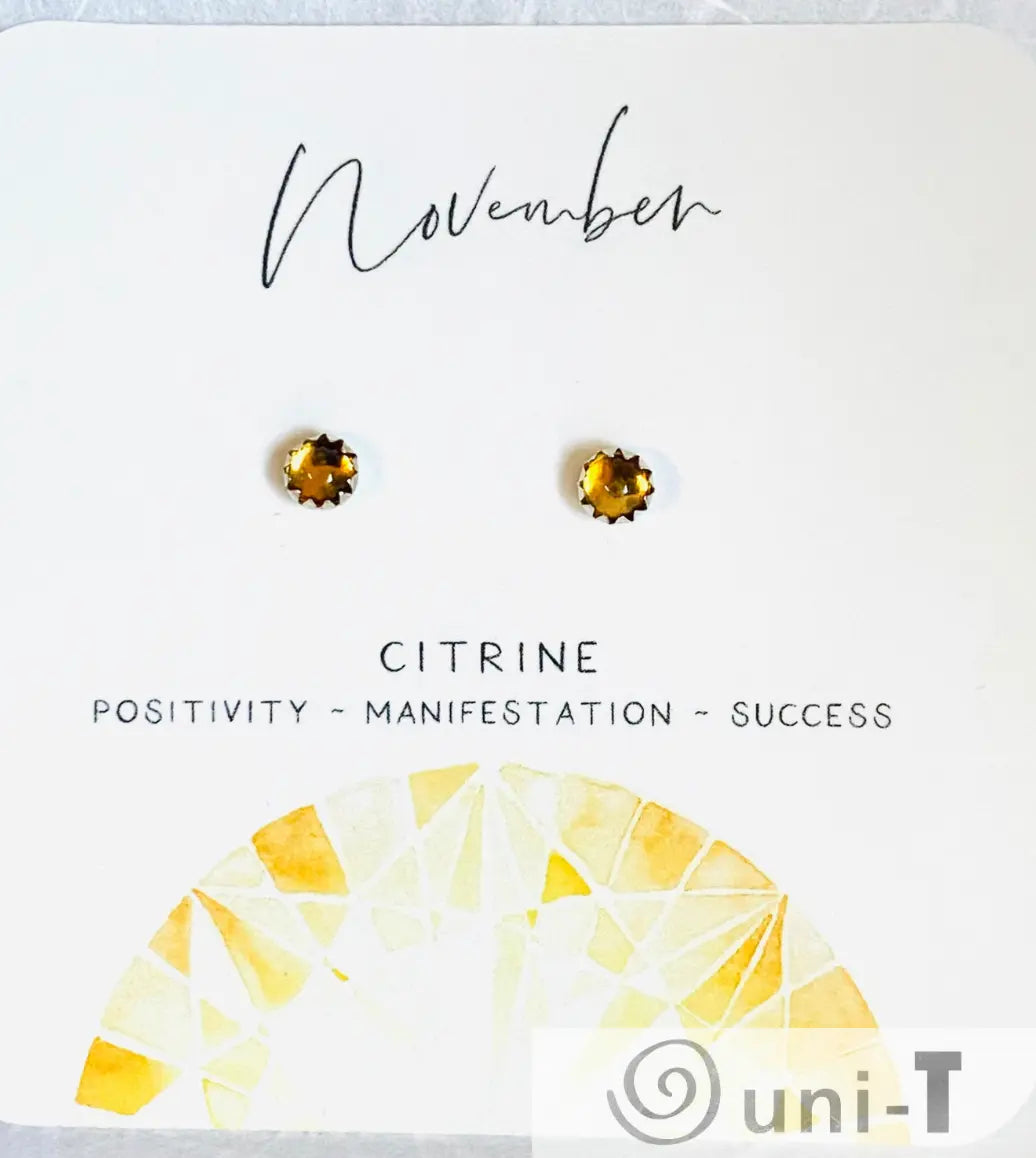 Citrine Stud Earrings, November Birthday Gemstone- November Janine Gerade