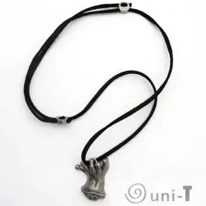 Full view of Coral Polyp Necklace laid flat with adjustable black cord and silver coral pendant, unique marine-themed accessory.