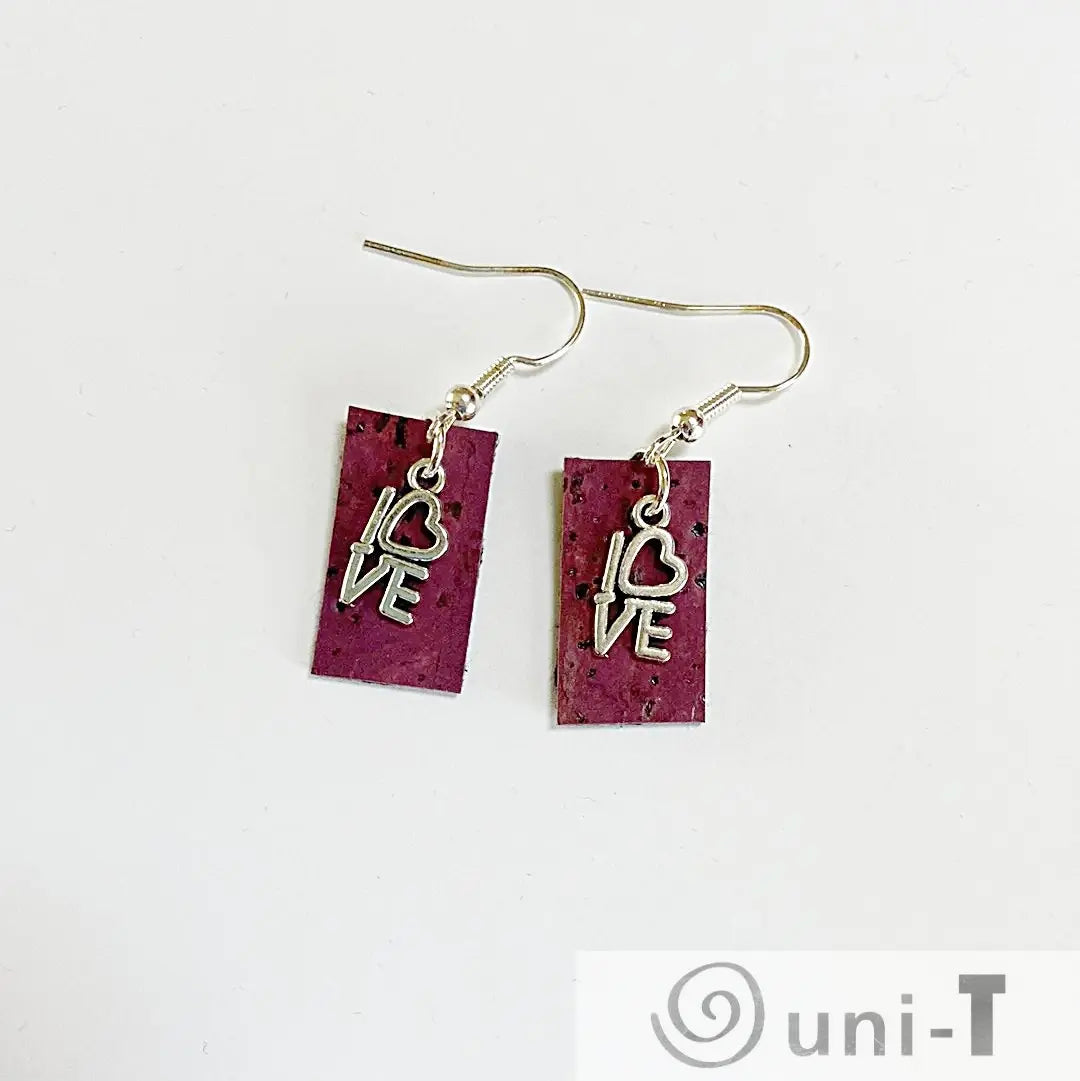 Cork Earrings with Love Charm Rena Gurski