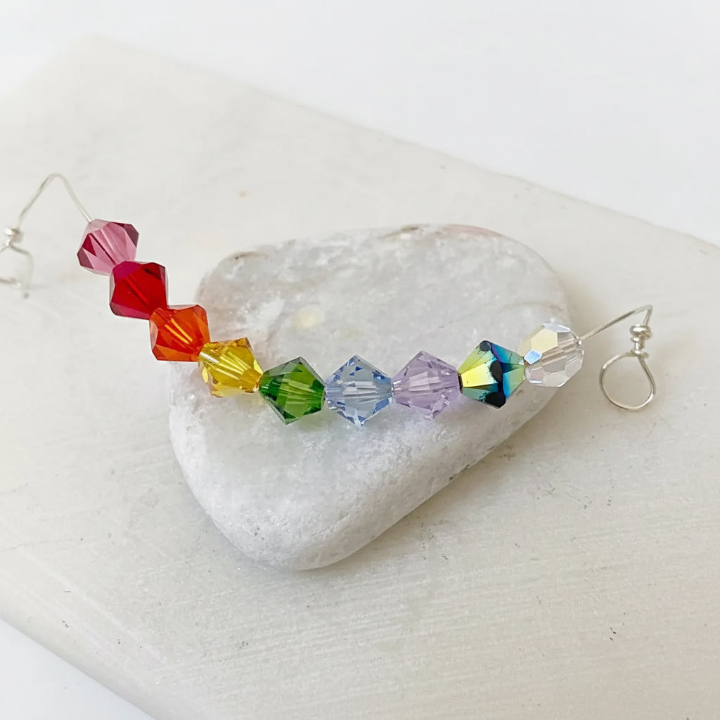 Colorful crystal charm options for Custom Initial Necklace in rainbow hues. Choose from nine vibrant crystal colors for personalization.