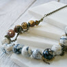 White Agate &amp; 22K Gold Painted Antique Mala Beads with Pyrite Necklace Uni-T