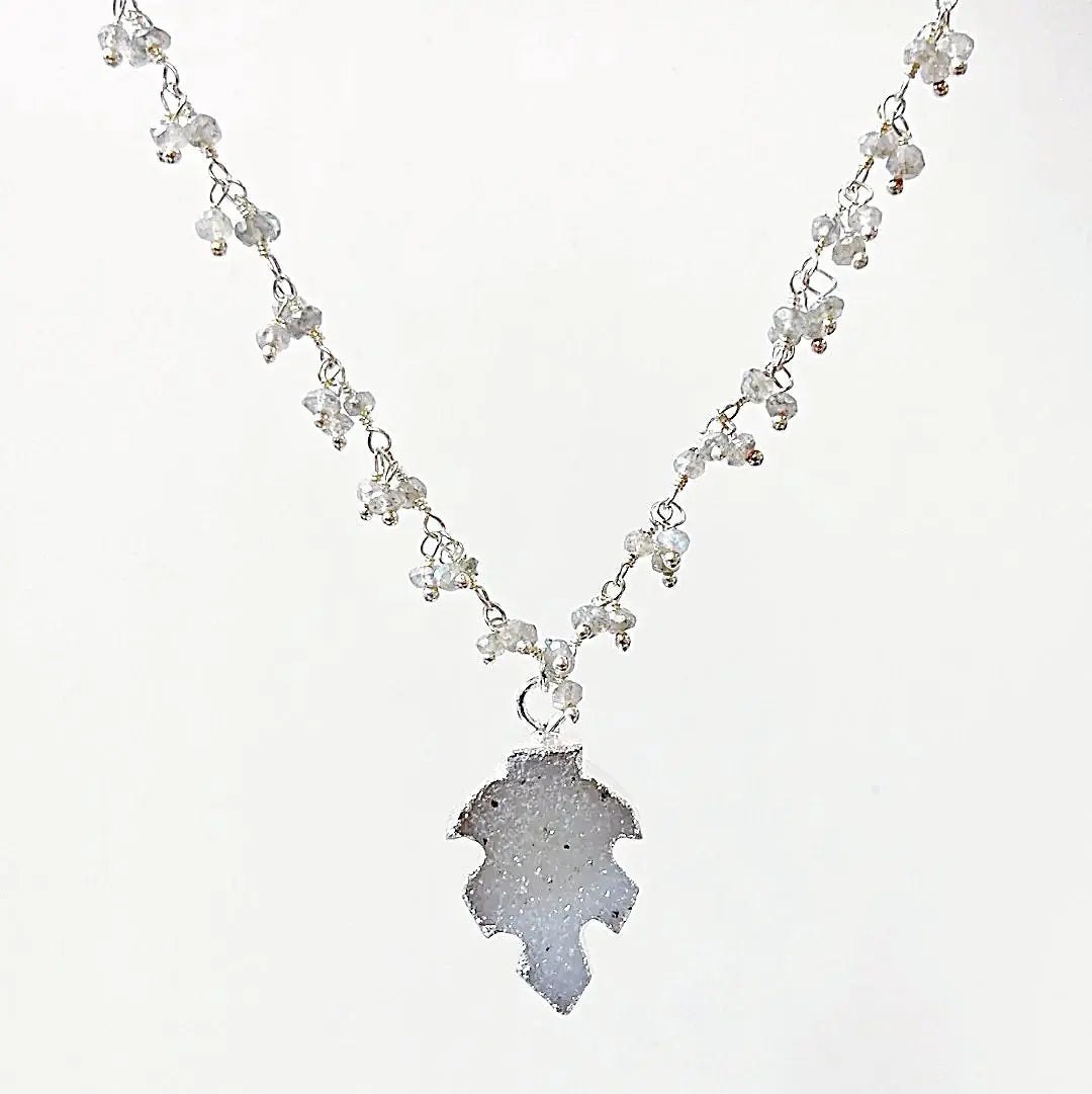 Druzy Leaf with Labradorite Cluster Sterling Silver Necklace Regina McGearty