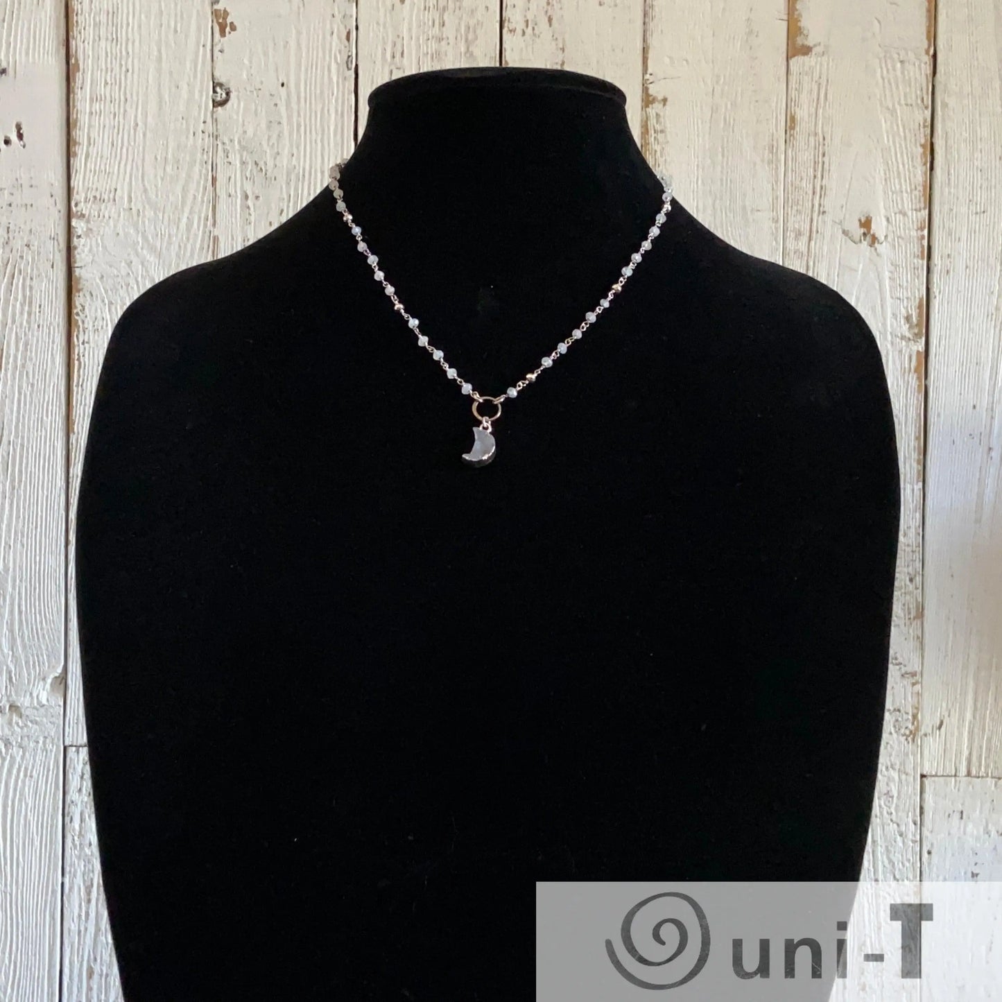 Druzy Quartz Mini Moon and Moonstone with Sterling Silver Circlet Necklace Regina McGearty