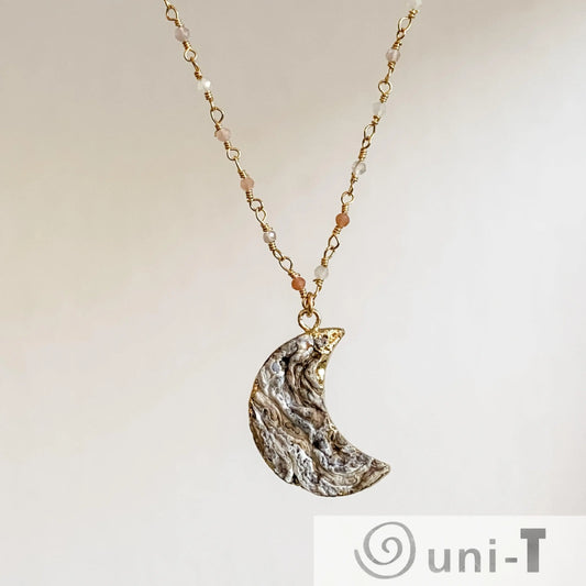 Druzy Quartz Natural Moon and Moonstone with 14K Gold Filled Necklace Regina McGearty
