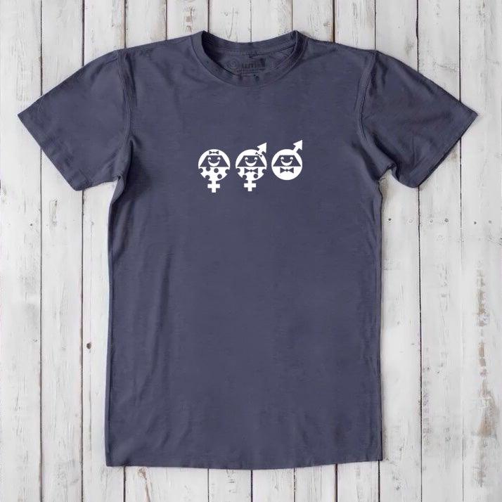 Navy Men's Equality T-Shirt crafted from bamboo and organic cotton, with white gender equality graphic supporting unity and human rights.