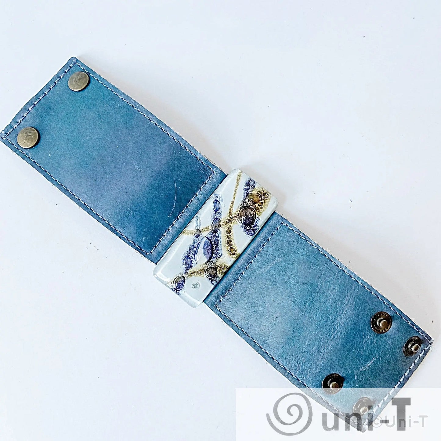 Fused Recycled Glass 2" Reclaimed Leather Cuff Carolina Portillo