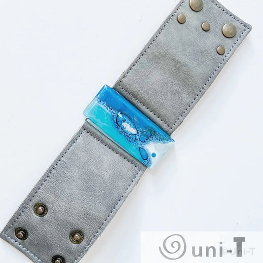 Fused Recycled Glass 2" Reclaimed Leather Cuff Carolina Portillo