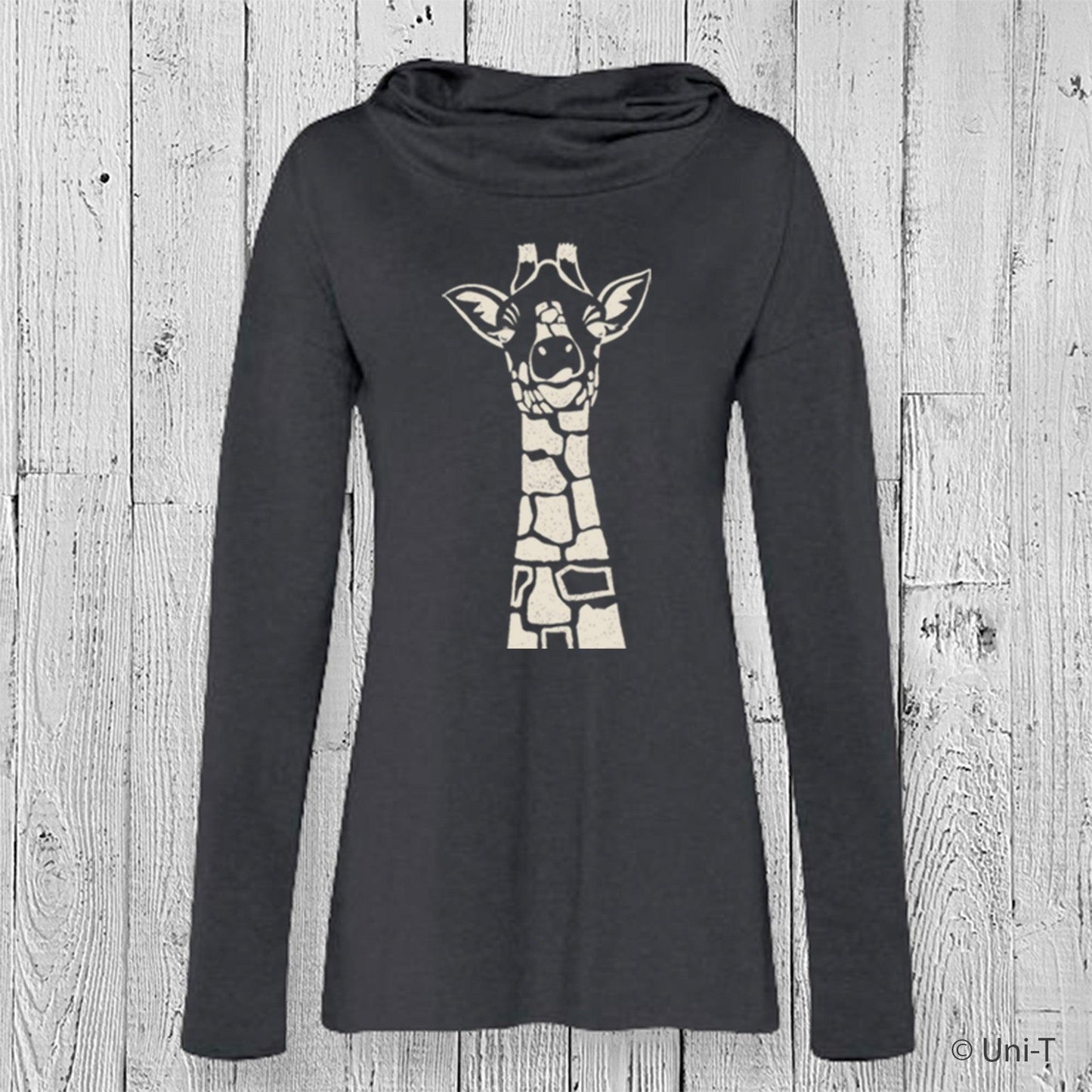 Giraffe Organic Cotton Cowl Neck Yoga Hoodie, Made in USA Uni-T