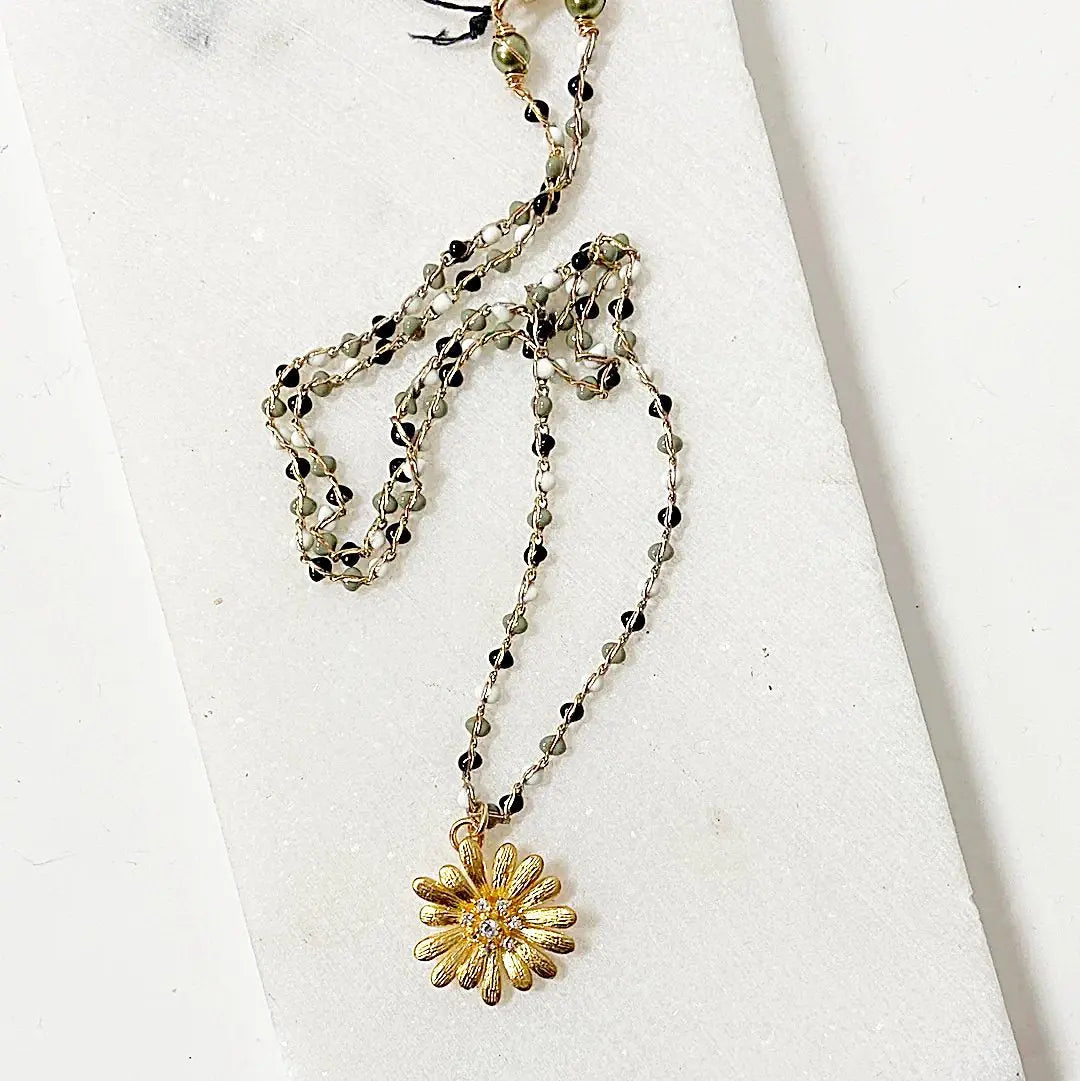 Gold Sunflower, Enamel Dot 14K Gold Filled Necklace Regina McGearty