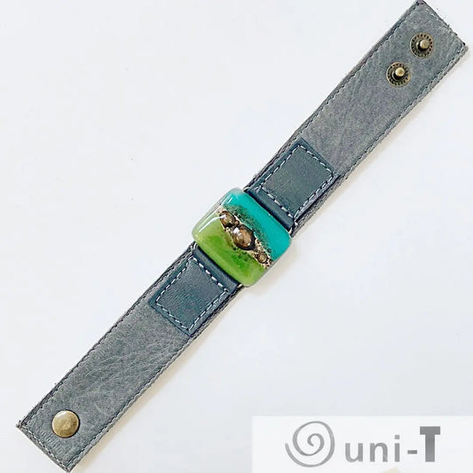 Handmade Leather Cuff with Recycled Fused Glass - Narrow Carolina Portillo