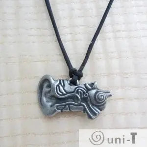 Close-up of Human Ear Anatomy Necklace with anatomical ear pendant, designed for scientists and audiology experts. Unique gift for professionals.