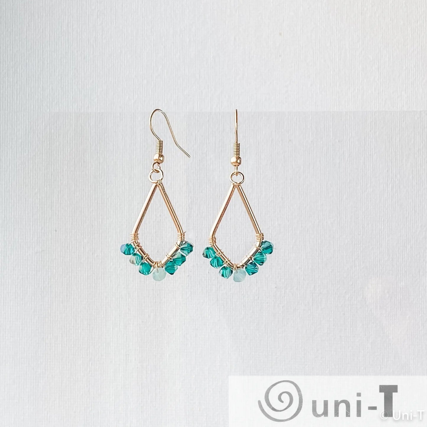 Kite Shape Earrings with Wrapped Crystals - Pink & Green - Small Lisa Trachtman