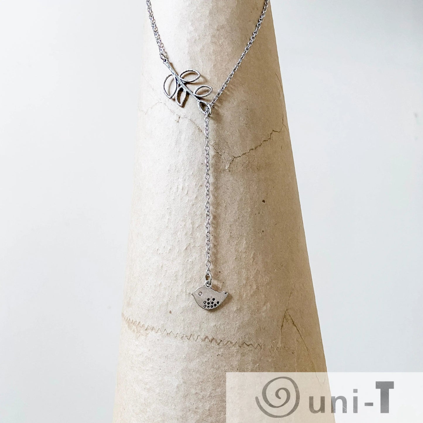 Lariat Necklace with Bird and Leaves Shana Cohen