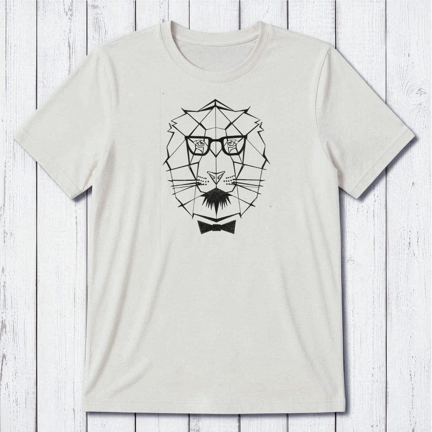 Ivory Men's Lion T-Shirt in Bamboo & Organic Cotton with brown geometric lion print, soft and symbolic gift of strength.