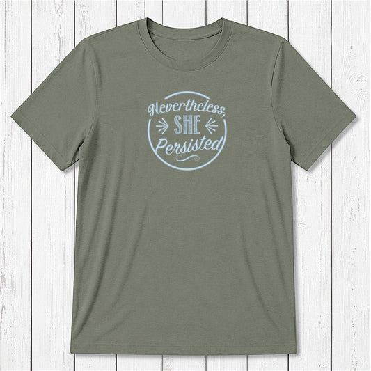 Men's 'She Persisted' T-Shirt in slate green bamboo cotton, ethical fashion statement tee for feminist allies.